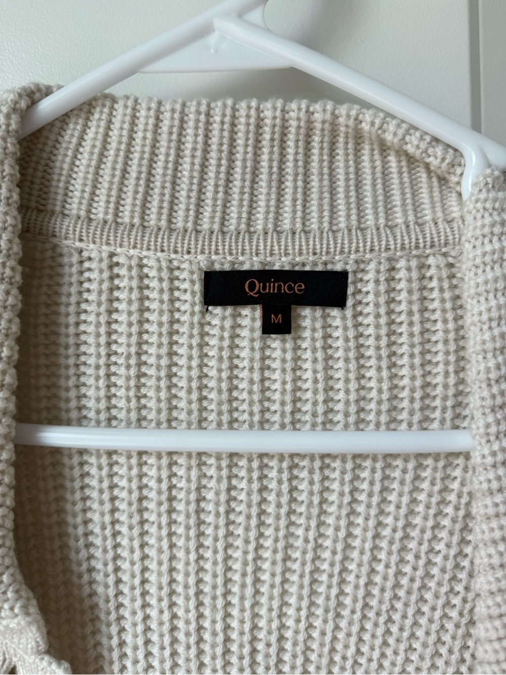 Quince Cream Ribbed Knit Cardigan - Medium
